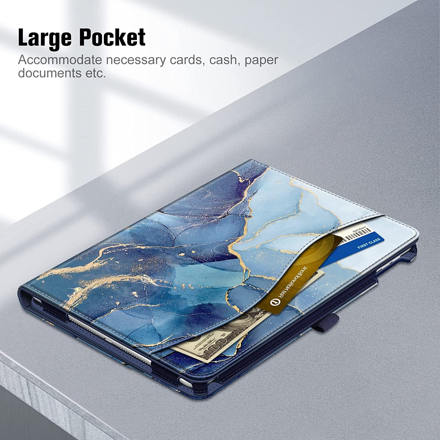 Case for Ipad 9Th / 8Th / 7Th Generation (2021/2020/2019) 10.2 Inch - [Corner Protection] Multi-Angle Viewing Stand Cover with Pocket & Pencil Holder, Auto Sleep Wake, Ocean Marble