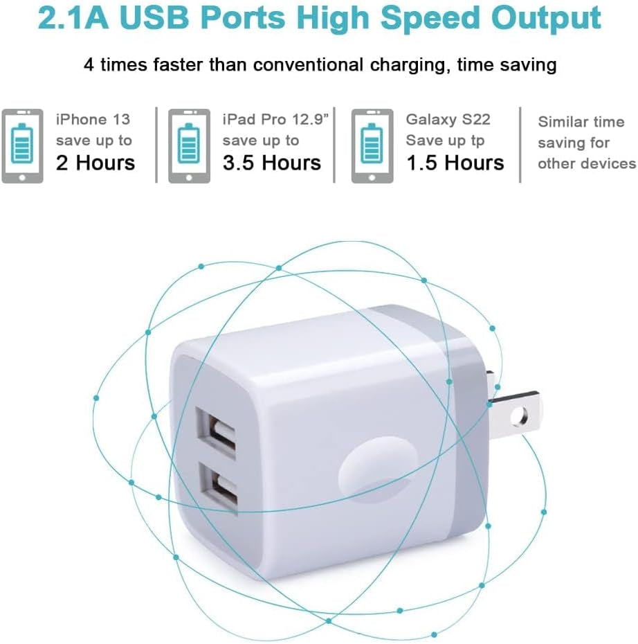 Charger Block, USB Wall Charger, Double USB Fast Charging Cube Block Charger Box, 2.1A Phone Charger Power Adapter 3 Pack for Iphone 16 15 14 13 12 11 Pro Max XS XR X 8 7 6 Samsung Galaxy S24 A15 Note