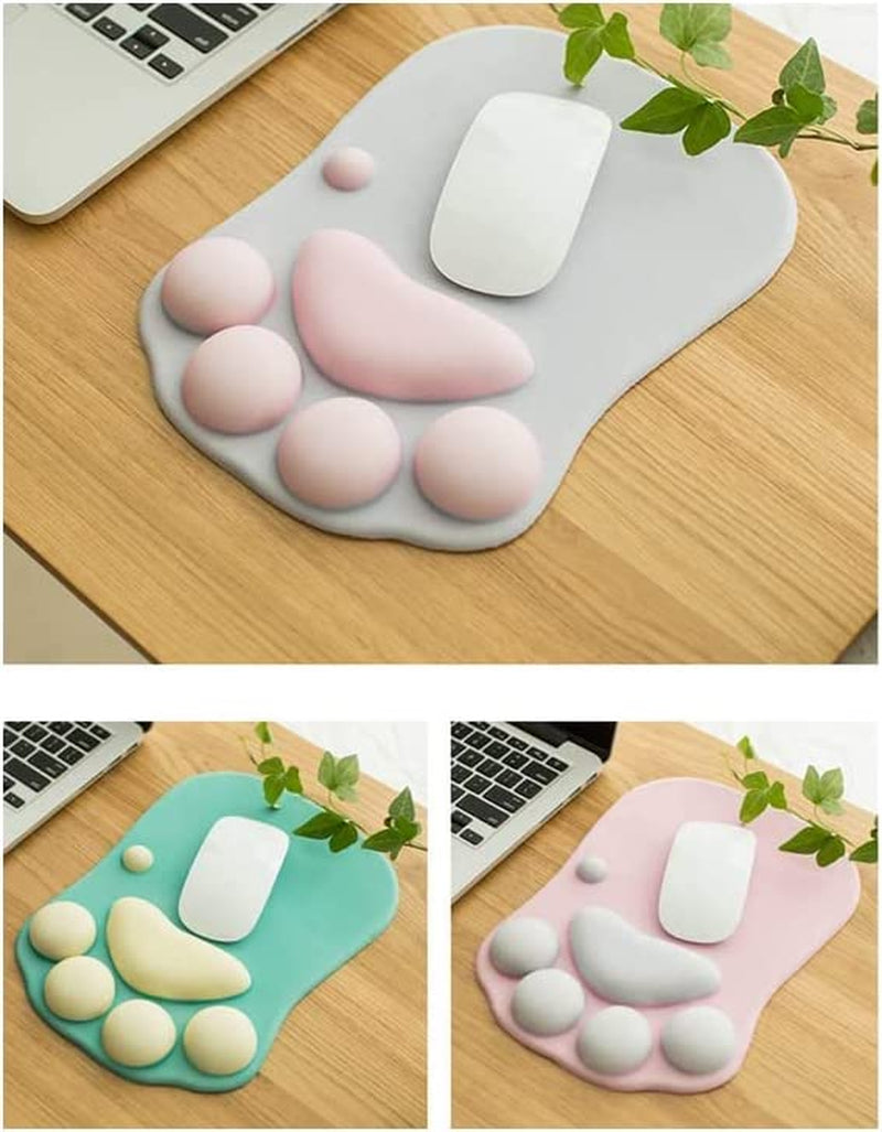 Cat Paw Mouse Pad with Wrist Support Soft Silicone Wrist Rests Non Slip Ergonomic Mousepad for Office Computer Gaming Desk Decor (10.7X7.8X0.9'') (Gray) White