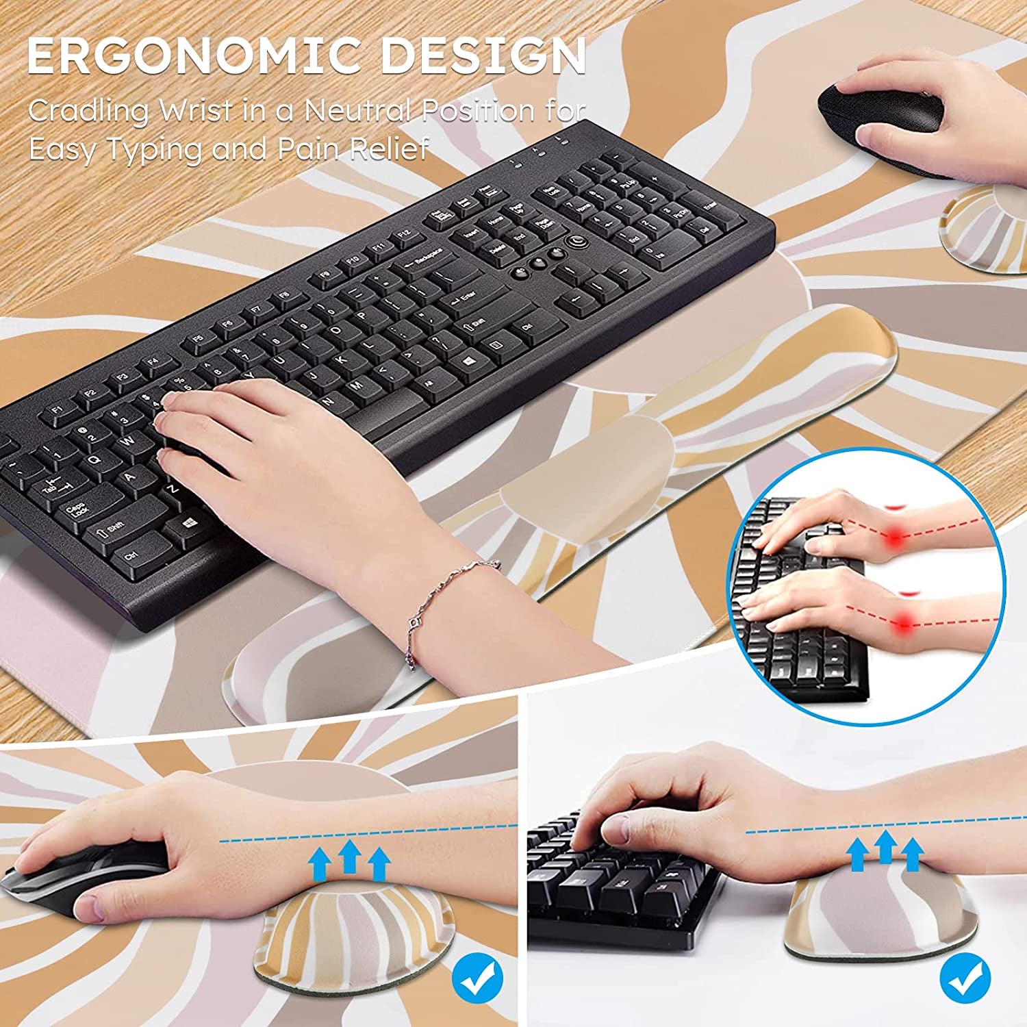 Keyboard Wrist Rest Mouse Pad Set(35.4X15.7 In), Large Gaming Mouse Pad Wrist Support, Memory Foam, Easy Typing Pain Relief, 3In1 XXL Ultra Thick Desk Mat Pad for Computer Keyboard (Sunshine)