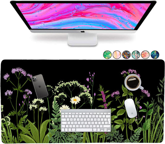 Desk Mat, Large Desk Pad Large Mouse Pad Cute Desk Accessories Home Office Essentials XL Floral Desk Mat Desk Pad Mat for Keyboard Mouse Desk Pads on Top of Desks Computer Women Girls