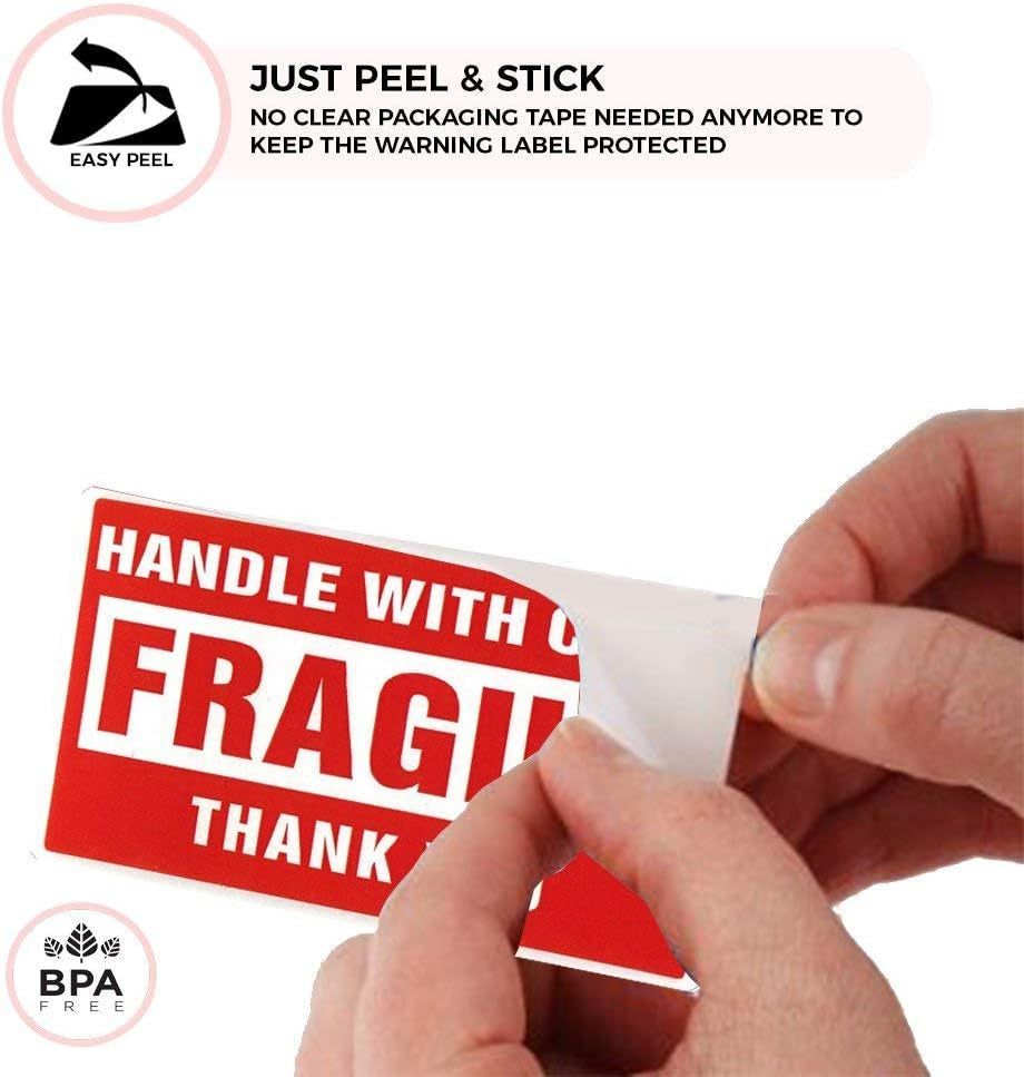 Enko 4 X 6 Inch Large Fragile Stickers Handle with Care Warning Packing Shipping Label - Permanent Adhesive (1 Roll, 500 Labels)