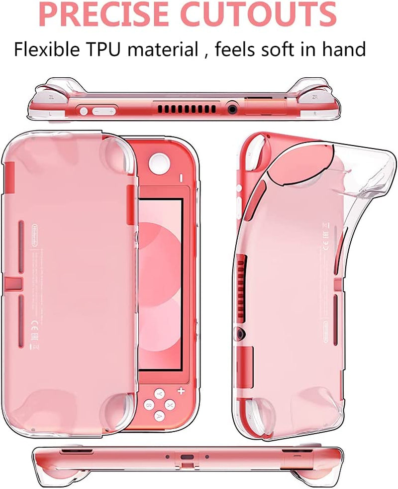 8PCS Case Compatible with Switch Lite, (Not Compatible with Switch) Carrying Case Accessories Kit, 1 Soft Silicon Case + 2 Screen Protector + 4 Thumb Caps + 1 Storage Carrying Bag