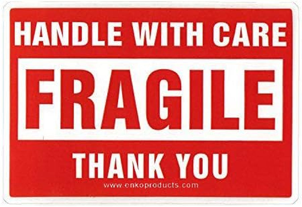 Enko 4 X 6 Inch Large Fragile Stickers Handle with Care Warning Packing Shipping Label - Permanent Adhesive (1 Roll, 500 Labels)