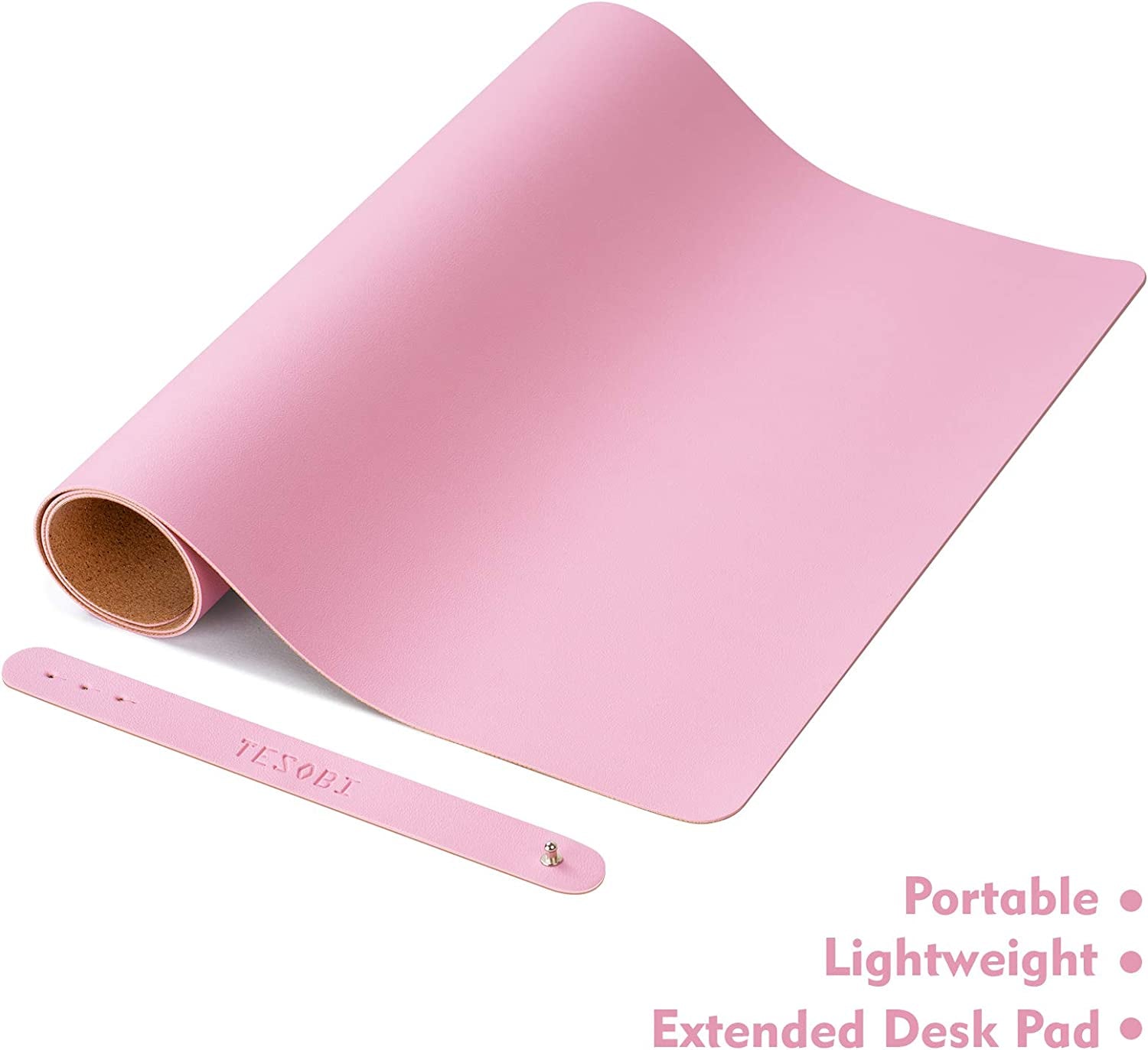 Large Pink Natural Cork & Leather Desk Pad, 36" X 17" Double-Sided Desk Protector, Smooth Surface Mouse Pad, Waterproof Desk Mat for Office/Home/Gaming (36" X 17" Light Pink)