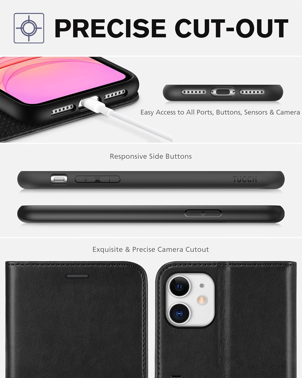 Case Wallet for Iphone 11, [RFID Blocking] Card Slots Stand Magnetic Closure, Protective PU Leather [Shockproof TPU Interior Case] Flip Cover Compatible with Iphone 11 (2019 6.1 Inch), Black