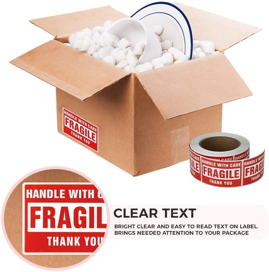 Enko 4 X 6 Inch Large Fragile Stickers Handle with Care Warning Packing Shipping Label - Permanent Adhesive (1 Roll, 500 Labels)