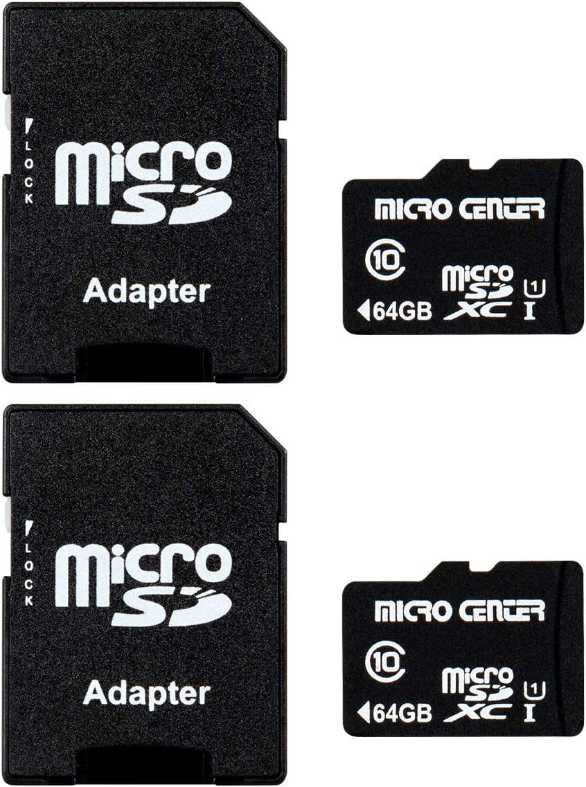 Micro Center 64GB Class 10 Microsdxc Flash Memory Card with Adapter for Mobile Device Storage Phone, Tablet, Drone & Full HD Video Recording - 80Mb/S UHS-I, C10, U1 (2 Pack)