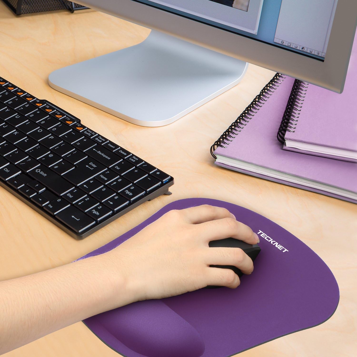 Mouse Pad with Wrist Support, Ergonomic Gaming Mouse Pad Pain Relief, Portable Comfortable Mousepad for Computer, Laptop, Office, Home and Travel, Non-Slip Base, Waterproof Surface, Purple