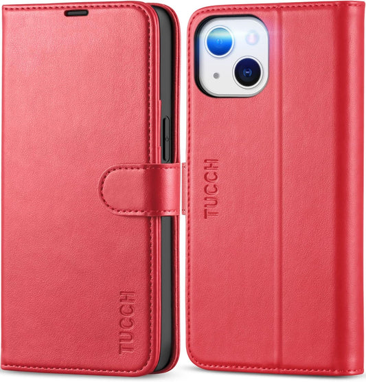 Wallet Case for Iphone 13 6.1-Inch 5G, [RFID Blocking] Card Slots Holder Stand [Shockproof TPU Interior Case] PU Leather Magnetic Protective Flip Cover Compatible with Iphone 13 6.1" 2021, Red