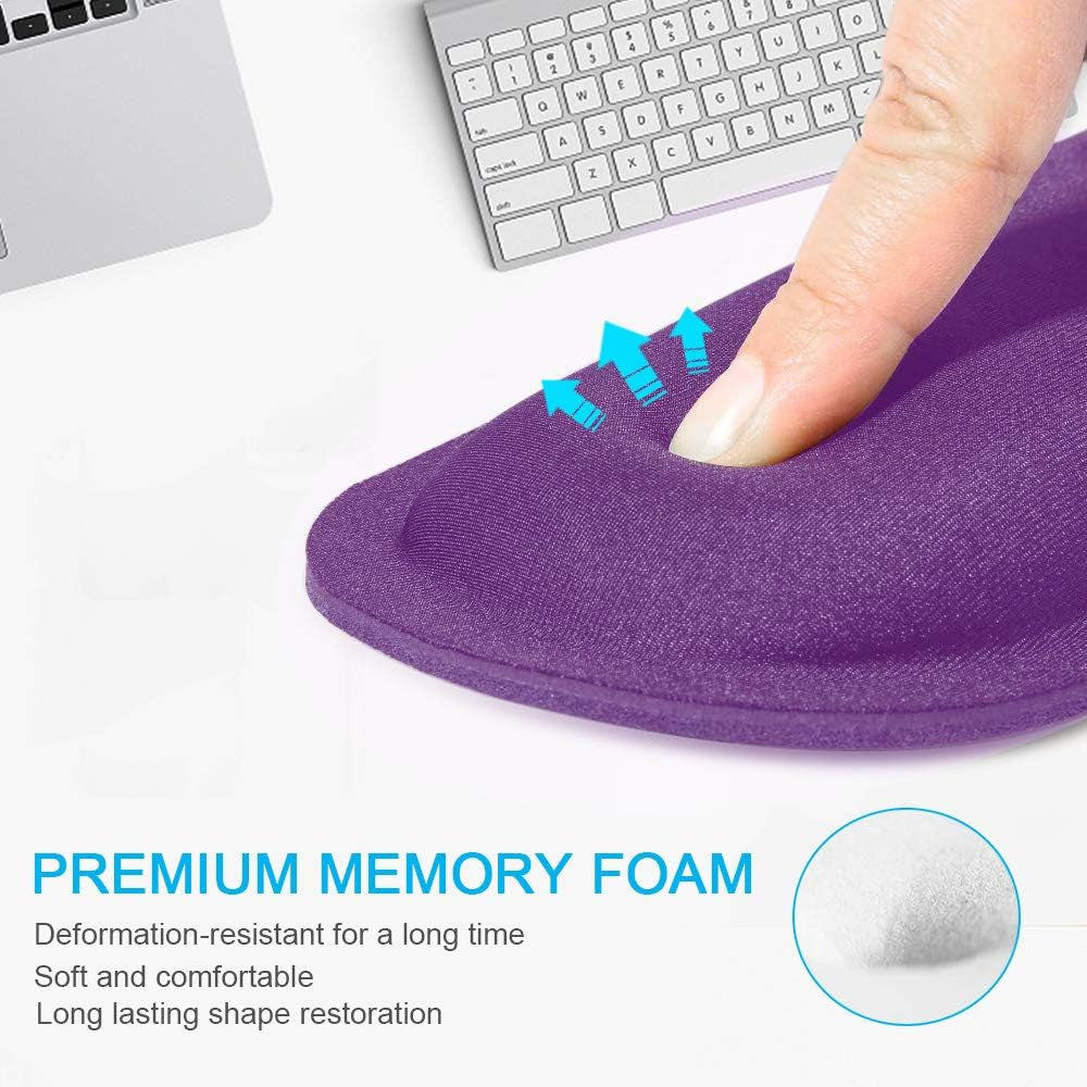 Mouse Pad with Wrist Support, Ergonomic Gaming Mouse Pad Pain Relief, Portable Comfortable Mousepad for Computer, Laptop, Office, Home and Travel, Non-Slip Base, Waterproof Surface, Purple