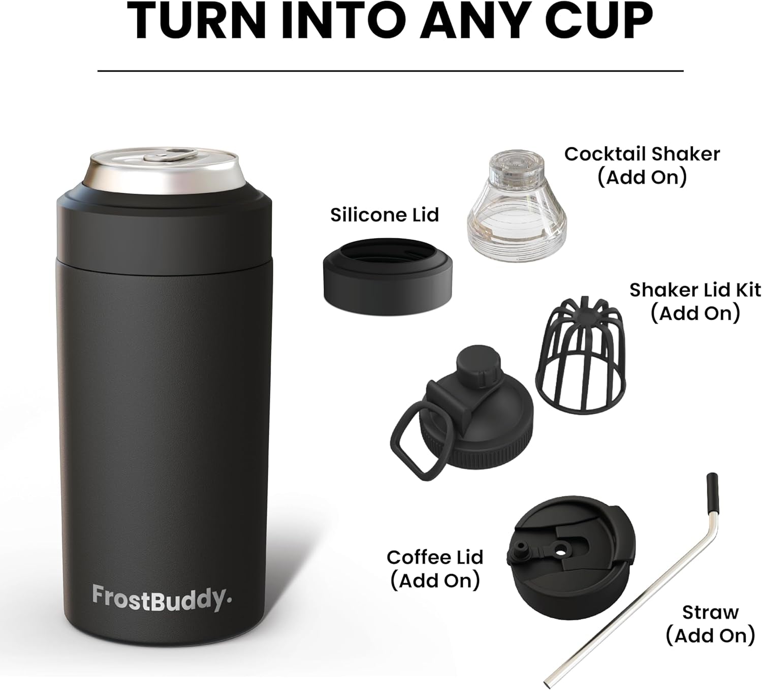 Universal Buddy Can Cooler - Fits All - for Regular 12 & 16 Oz or Slim-Size Bottles - Insulated Double-Walled Stainless Steel (Black Wood)