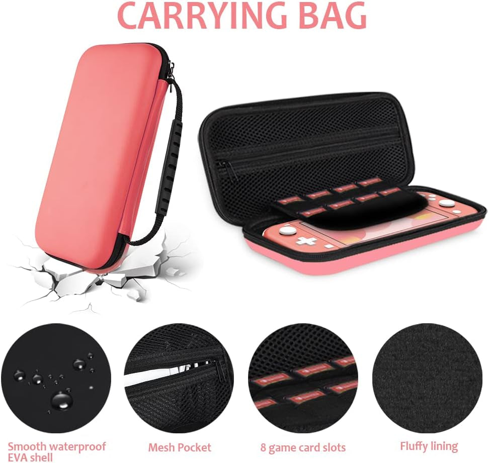 8PCS Case Compatible with Switch Lite, (Not Compatible with Switch) Carrying Case Accessories Kit, 1 Soft Silicon Case + 2 Screen Protector + 4 Thumb Caps + 1 Storage Carrying Bag